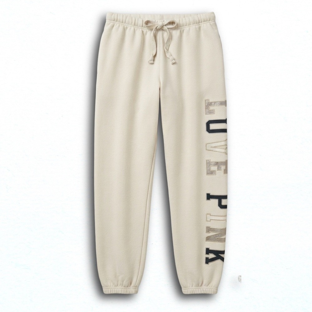Victorias Secret PINK Womens Small Oatmeal Cream Love Pink Graphic Sweatpants